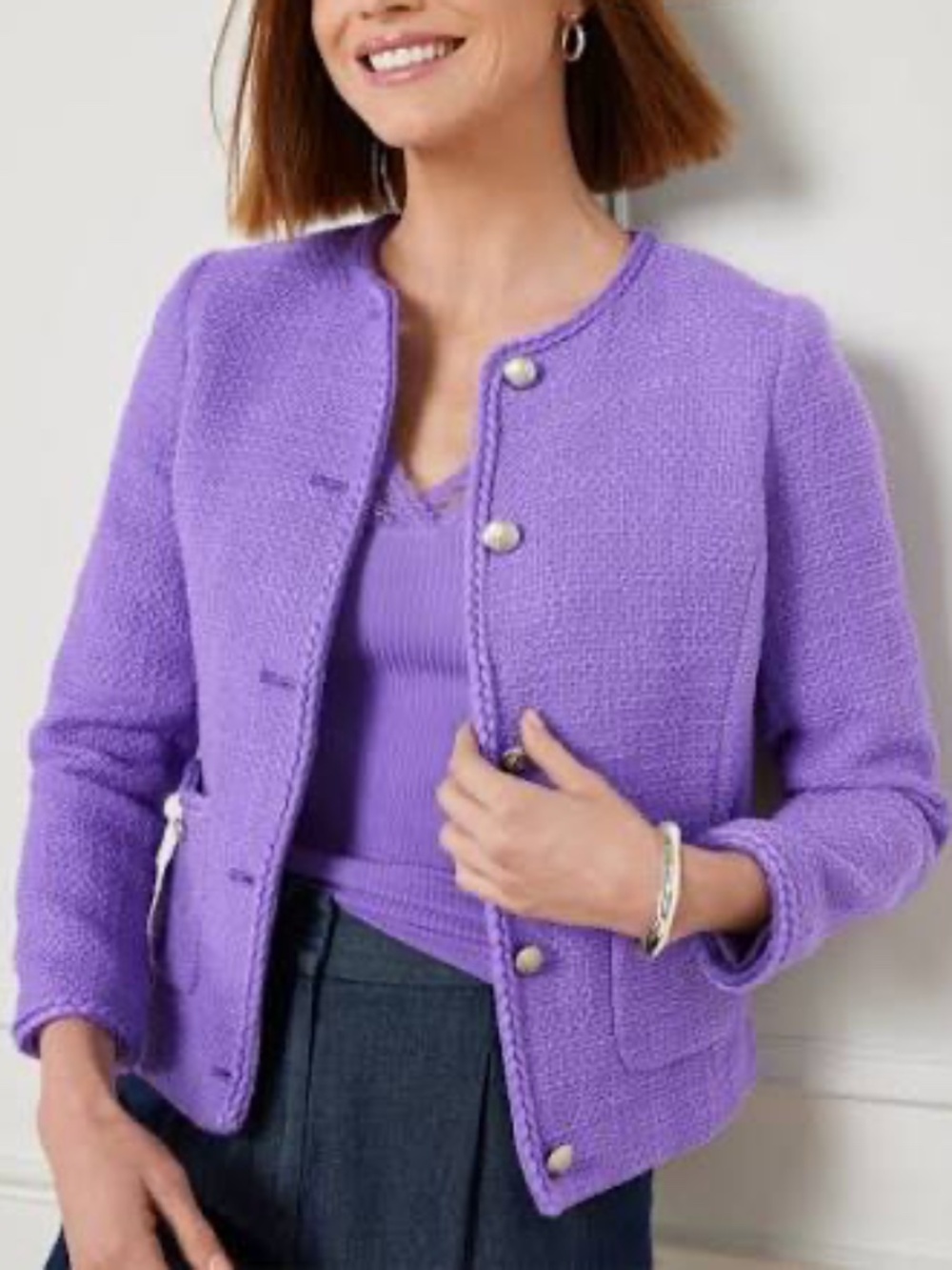 Talbots AMHERST TWEED COLLARLESS JACKET - size 16 - NWT